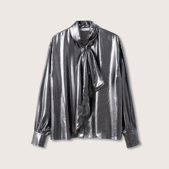 Metallic grey/silver blouse with bow - Picture 1 of 6